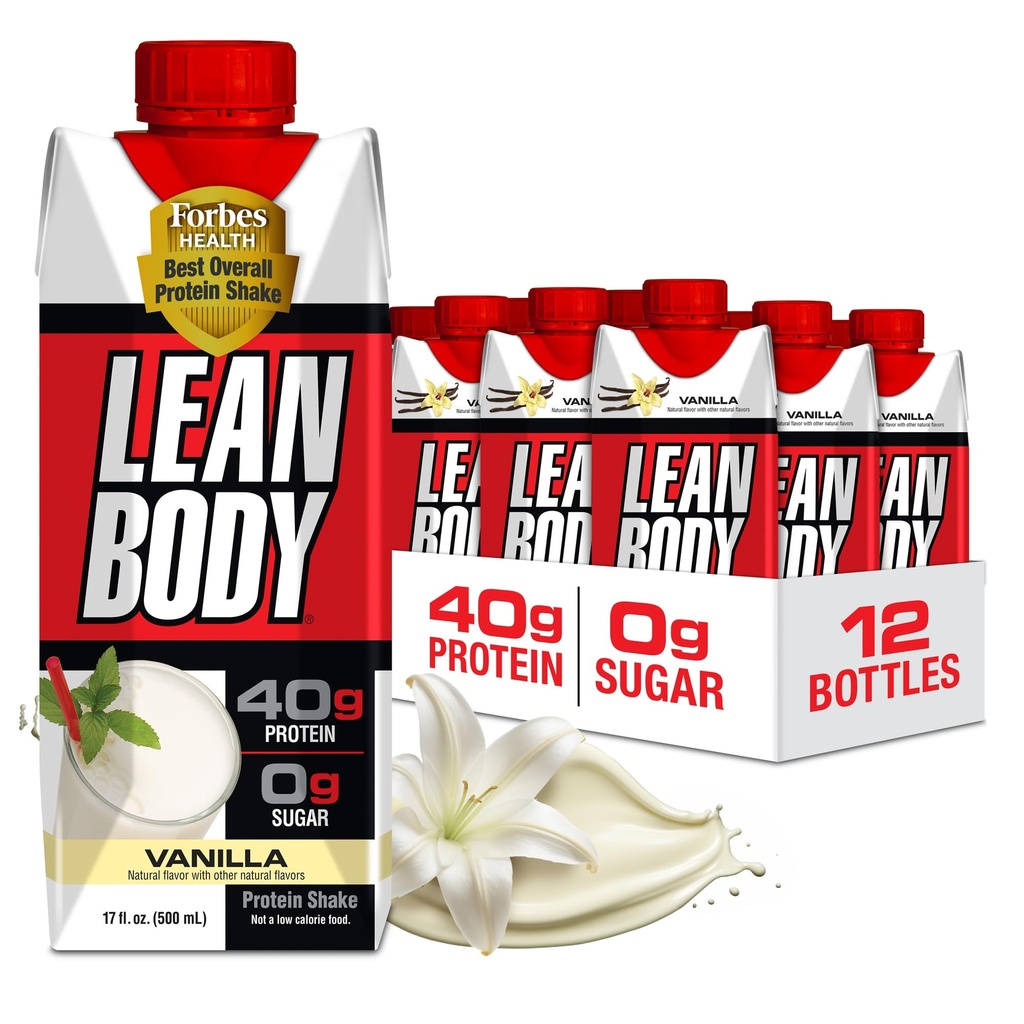 Lean Body Ready-to-drink Πρωτεΐνη βανίλιας Shake, 40g Πρωτεΐνη, Blend ορού γάλακτος, 0 Ζάχαρη, Χωρίς γλουτένη, 22 Βιταμίνες & Ορυκτά, 17 Fl Oz (Pack of 12) LABRADA