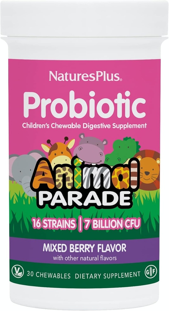 NaturesPlus Ζωική Παρέλαση Προβιοτικό, Μικτό μούρο - 30 Μασώμενα - Παιδικό συμπλήρωμα πέψης - Υποστηρίζει Υγεία των ορνίθων & Ανοσολογική λειτουργία - Vegan, Χωρίς γλουτένη - 30 Υπηρεσίες