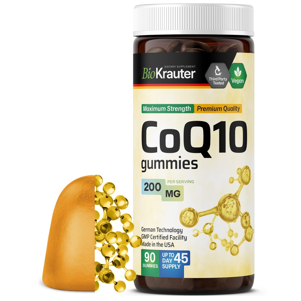 BIO KRAUTER® CoQ10 200mg for Energy Production - Coenzyme Q10 for Antioxidant & Daily Wellness - Vegan 90 CoQ10 Gummies, 45-Day Supply - Non-GMO, Banana Flavor