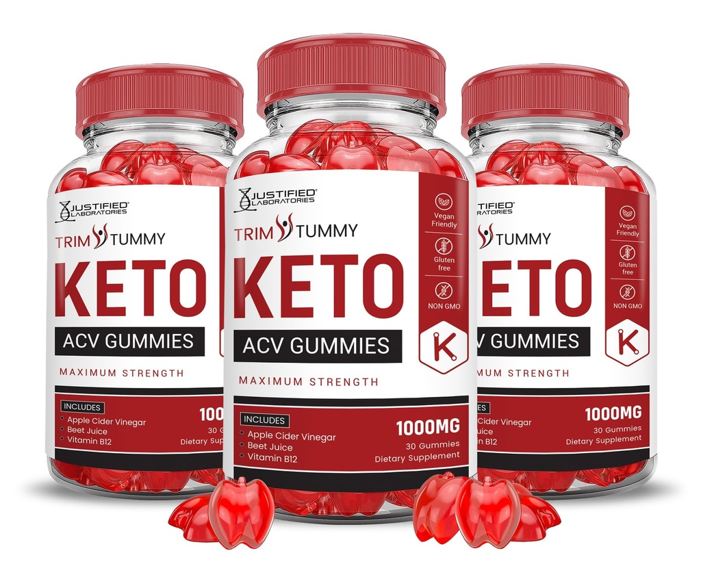 Justified Laboratories (3 Pack Trim Tummy Keto ACV Μηλίτης Ξύδι μήλου Formulated with Ρόδι Σκόνη Χυμού Β12 Vegan Non GMO 180 Gummies