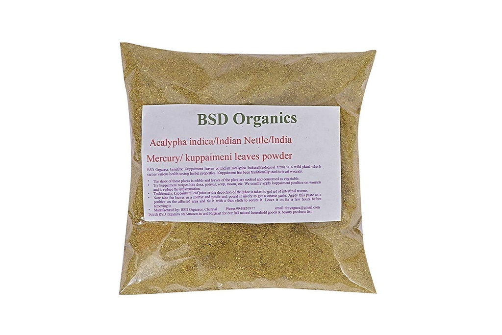 BSD ORGANICS Φύλλα σκόνης Acalypha indica/Ινδική χύτρα/Ινδικός υδράργυρος/Ινδικός χαλκόφυλλο/κουπαϊμένη (50 γραμμάρια / 1,7 ουγγιά)