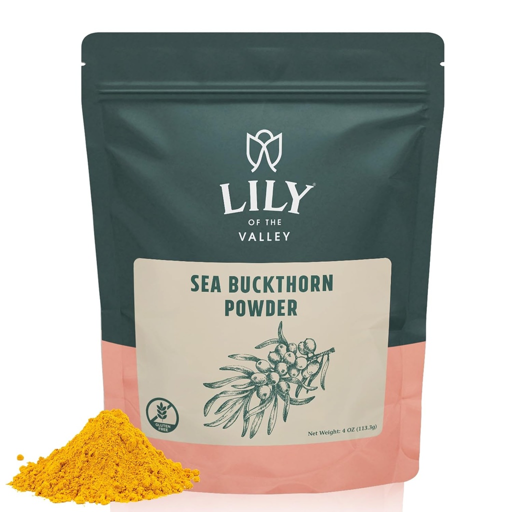 Lily of the Valley Sea Buckthorn Powder - Rhamnus Cathartica - No Added Sugar - Tart Berry Taste - Vegan & Gluten-Free - Packed in Resealable Pouch (4oz, 113g)