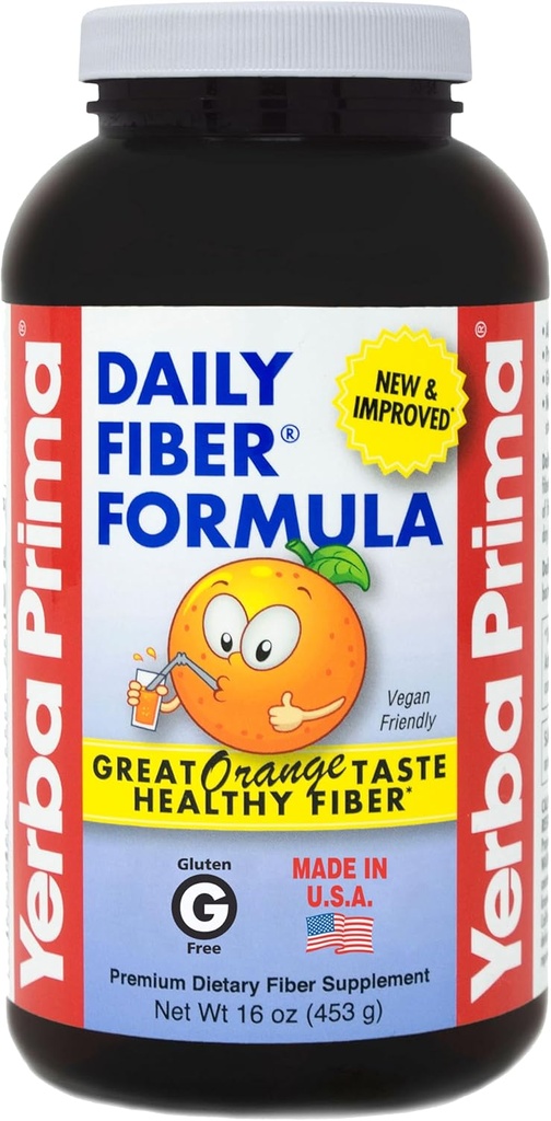 Yerba Prima Orange Daily Fiber Formula 1 κιλό - Μη ΓΤΟ, Χωρίς γλουτένη, Made in The USA, Delicious Natural Orange Γεύσεις