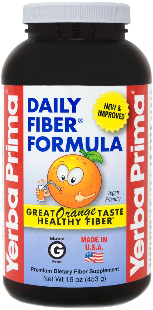 Yerba Prima Orange Daily Fiber Formula 1 κιλό - Μη ΓΤΟ, Χωρίς γλουτένη, Made in The USA, Delicious Natural Orange Γεύσεις