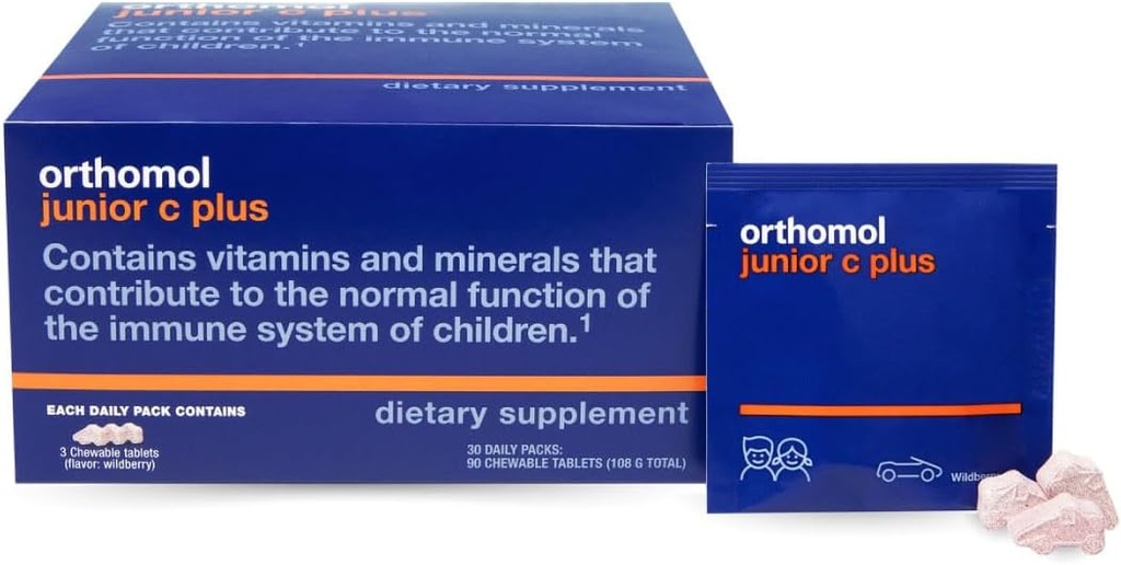 Orthomol Immun Junior C Plus, Πολυβιταμίνη Κιντ, Γεύση Wildberry, 30-Day Supply
