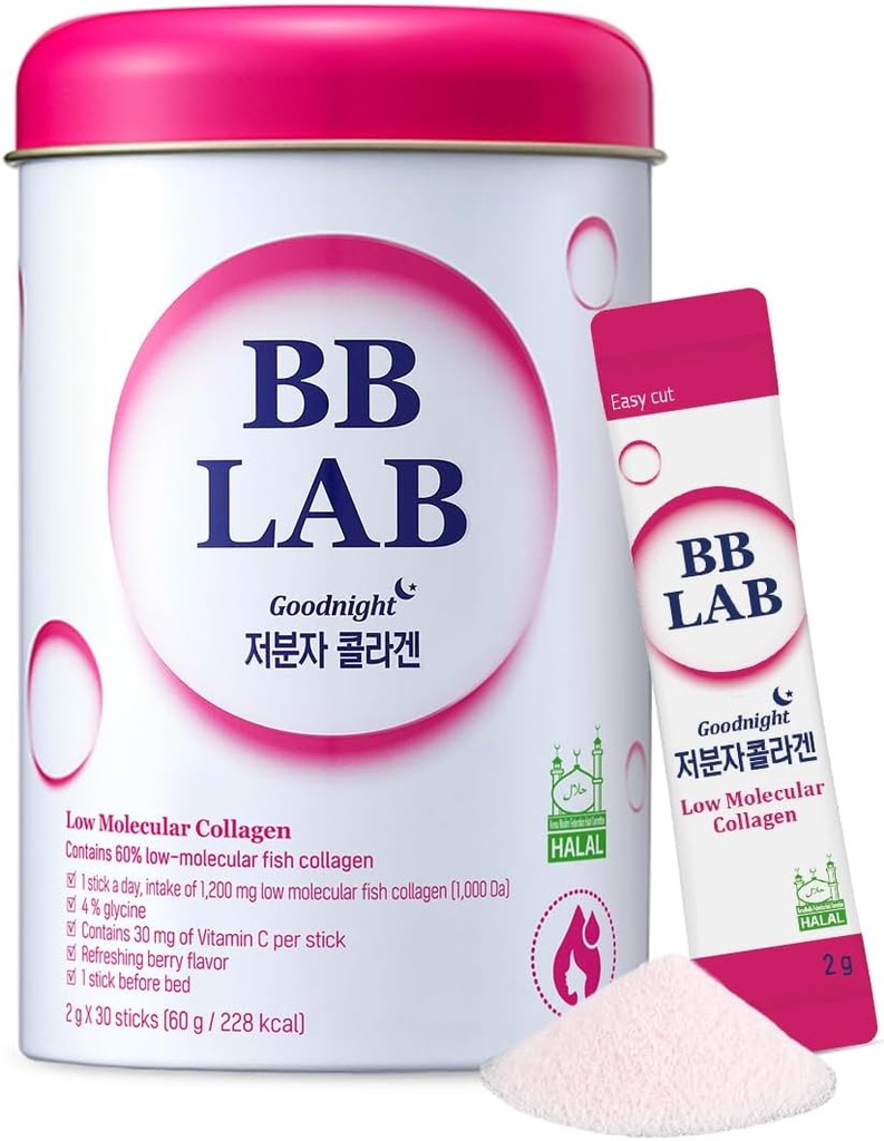 BB LAB Καληνυχτα Low Molecular Collagen Powder Stick Supplement, Hanal Certified, Κορεατικά Θαλάσσια Collagen, Fish Collagen Peptides, Βιταμίνη C, Γλυκίνη, Γρήγορη Απορρόφηση, Mix Berry Flavor