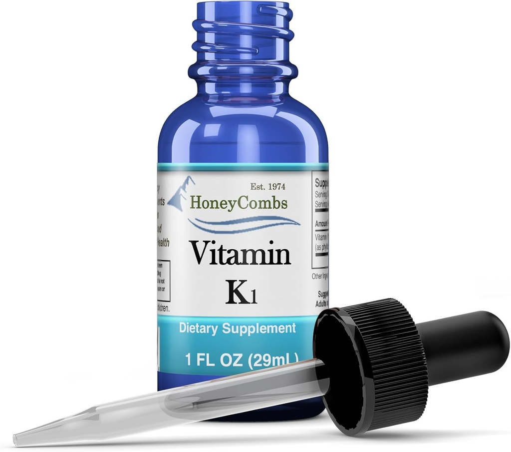 Vitamin K1 Liquid Drops - Made in USA - Φυσικό υψηλής ισχύος Phylloquinone για άνδρες, γυναίκες, παιδιά, & νεόφυτα Μεγάλη για σκοτεινούς κύκλους undereye - Μαζικά μεγέθη Επίσης Διαθέσιμο