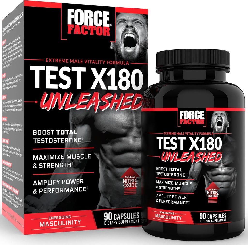 FORCE FACTOR Test X180 Unleshed Testosterone Booster για τους άνδρες να χτίσει τους μυς, να αυξήσει τη δύναμη, και να βελτιώσει την απόδοση, τεστοστερόνη συμπλήρωμα για την υγεία των ανδρών, 90 κάψουλες