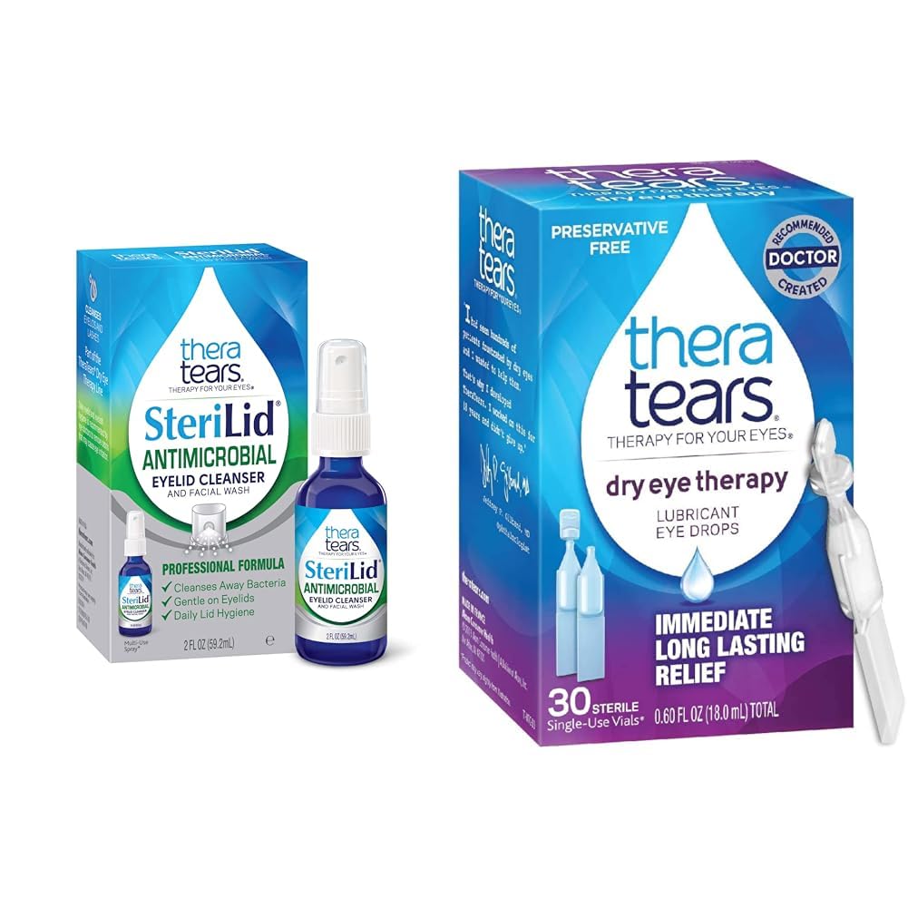 TheraTears SteriLid Eyelid Καθαριστικό και ξηροφθαλμική θεραπεία Λιπαντικές σταγόνες ματιών Bundle, 2 fl oz και 30 φιαλίδια