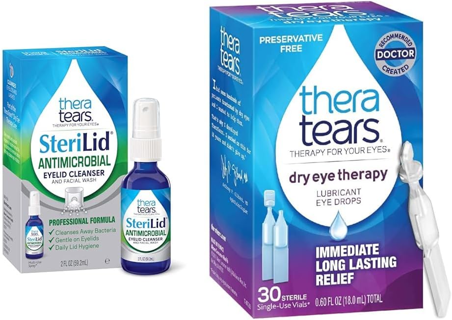 TheraTears SteriLid Eyelid Cleanser and Dry Eye Therapy Lubricant Eye Drops Bundle, 2 fl oz and 30 Vials