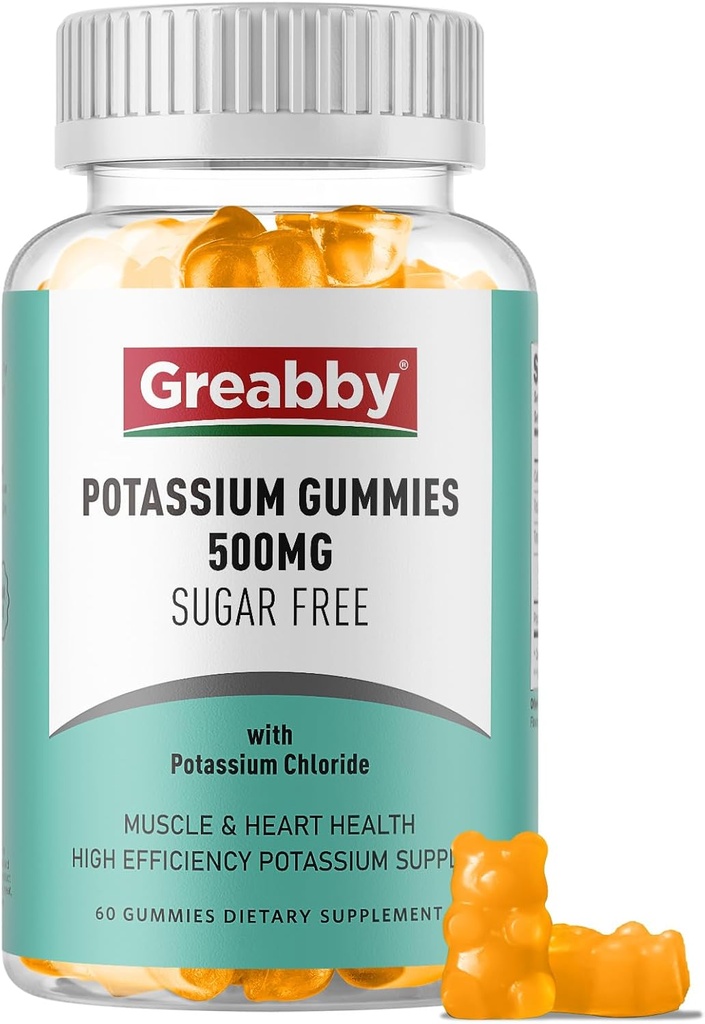 Gummies Κάλιο, Χλωριούχο Κάλιο για Ενήλικες, 60 Μερίδες, Συμπλήρωμα Χωρίς Ζάχαρη, Ανακούφιση Μυών & Υγεία Καρδιάς για Γυναίκες Άνδρες, Ισορροπία Ηλεκτρολυτών, Αποδοτικό Κάλιο