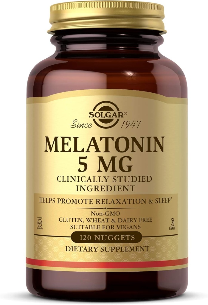 Solgar Melatonin 5 mg, 120 Ψήγματα - Βοηθά στην προώθηση της χαλάρωσης και της ανάπαυσης - Κλινικά Σπουδές Μελατονίνης - Vegan, Χωρίς γλουτένη, Χωρίς γαλακτοκομικά, Kosher - 120 Σερβιέτες