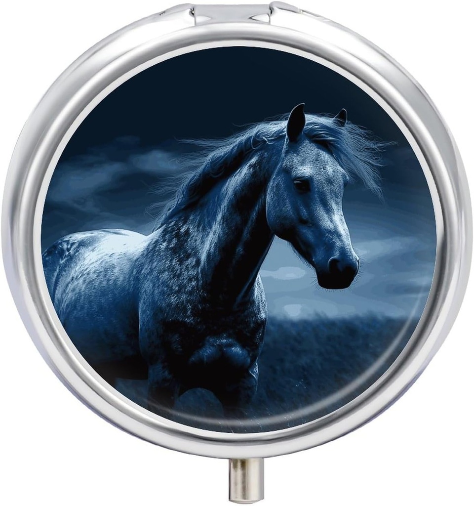 Blue Horse Pill Box 3 Διαμέρισμα Γύρος Μικρό Χάπια Υπόθεση Ταξίδι Pillbox για Purse Pocket Metal Medicine Οργανωτής Φορητό Χάπια Κάτοχος Δοχείου για να κρατήσει Βιταμίνες Φάρμακα ιχθυέλαιο και συμπληρώματα