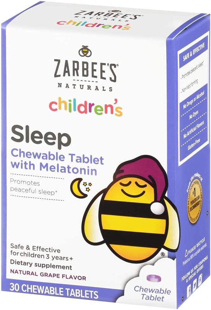 Παιδιά του Zarbee 1mg Messable Tablet, Drug-Free & Αποτελεσματικό συμπλήρωμα ύπνου, εύκολο να λάβει φυσικό Grape Flavor Tablets για παιδιά ηλικίας 3 και άνω, 30 Count