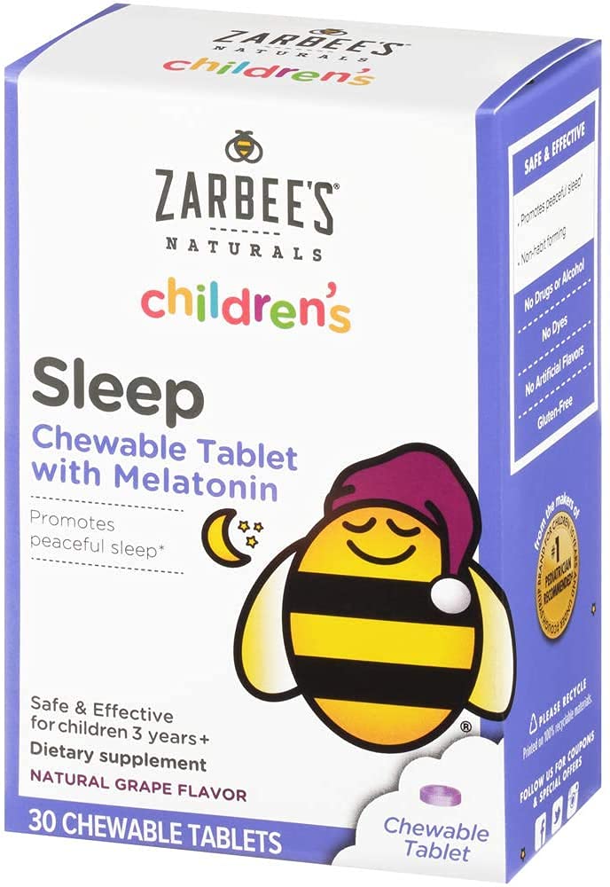 Παιδιά του Zarbee 1mg Messable Tablet, Drug-Free & Αποτελεσματικό συμπλήρωμα ύπνου, εύκολο να λάβει φυσικό Grape Flavor Tablets για παιδιά ηλικίας 3 και άνω, 30 Count