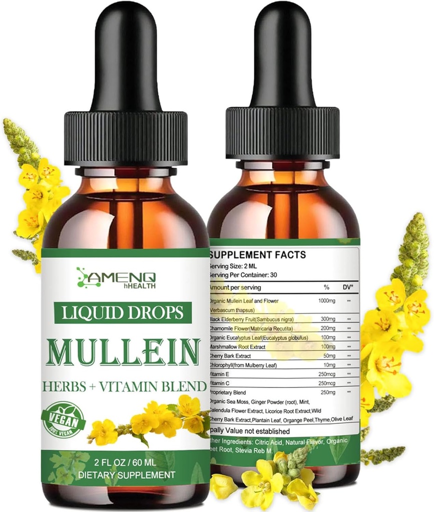 Mullein Drops for Lungs, Ισχυρό Lung Cleanse Detox για καπνιστές, οργανικές Mullein και Chlorophyl Drops για πνεύμονα, Mullein Leaf Extract για πνεύμονα & Bronchia, Αναπνευστική υγεία, ανοσοενίσχυση 2 FL/OZ