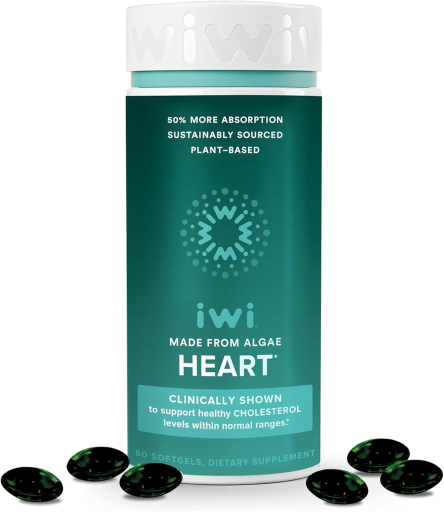 Iwi Life Heart Omega-3, 60 Softgels (30 services), Vegan Plant-based Algae Omega Faty Acids + EPA, Heart Health Support Dietary Supplement, Krill & Fish Oil Alternative, Χωρίς Ψαρική Επίγευση
