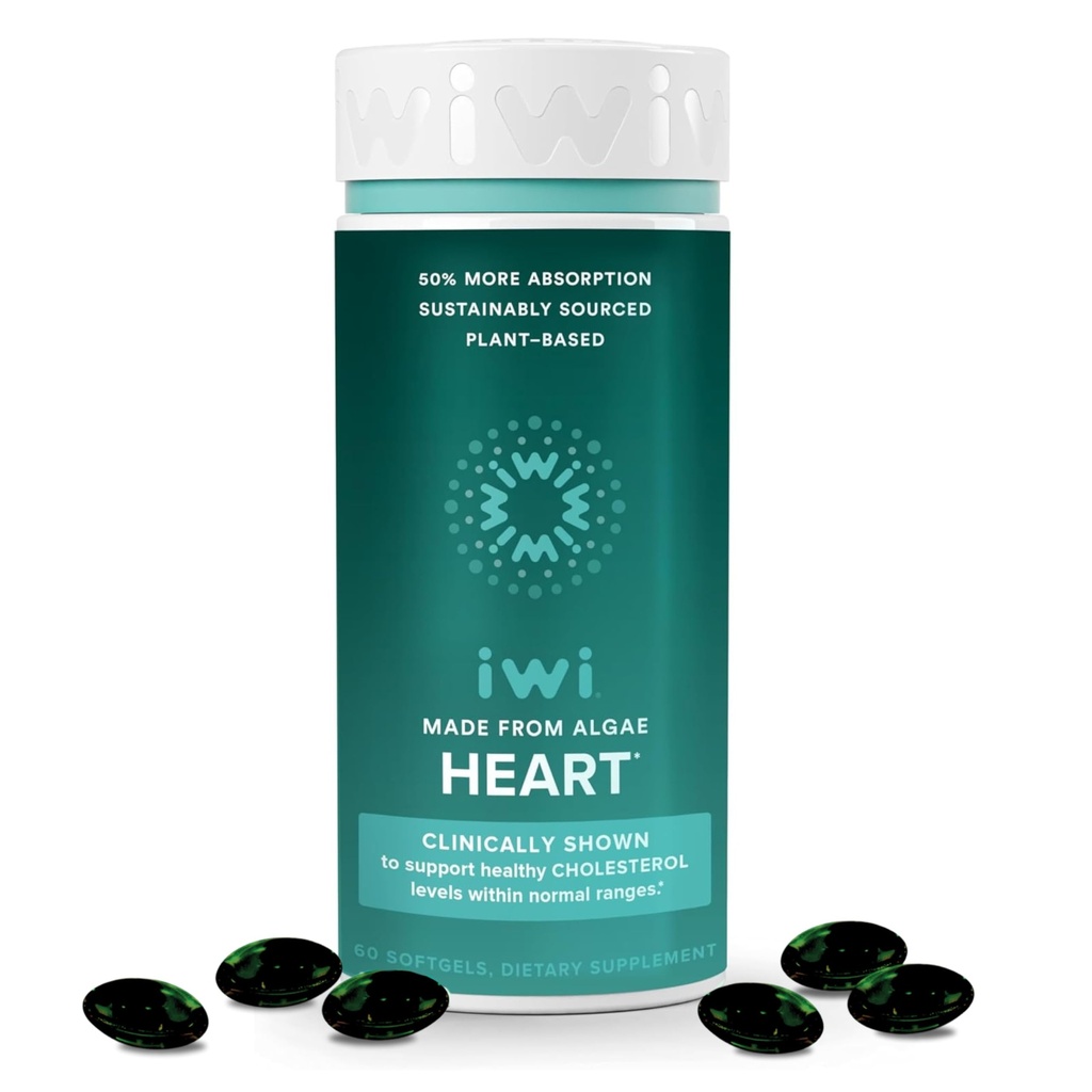 Iwi Life Heart Omega-3, 60 Softgels (30 services), Vegan Plant-based Algae Omega Faty Acids + EPA, Heart Health Support Dietary Supplement, Krill & Fish Oil Alternative, Χωρίς Ψαρική Επίγευση