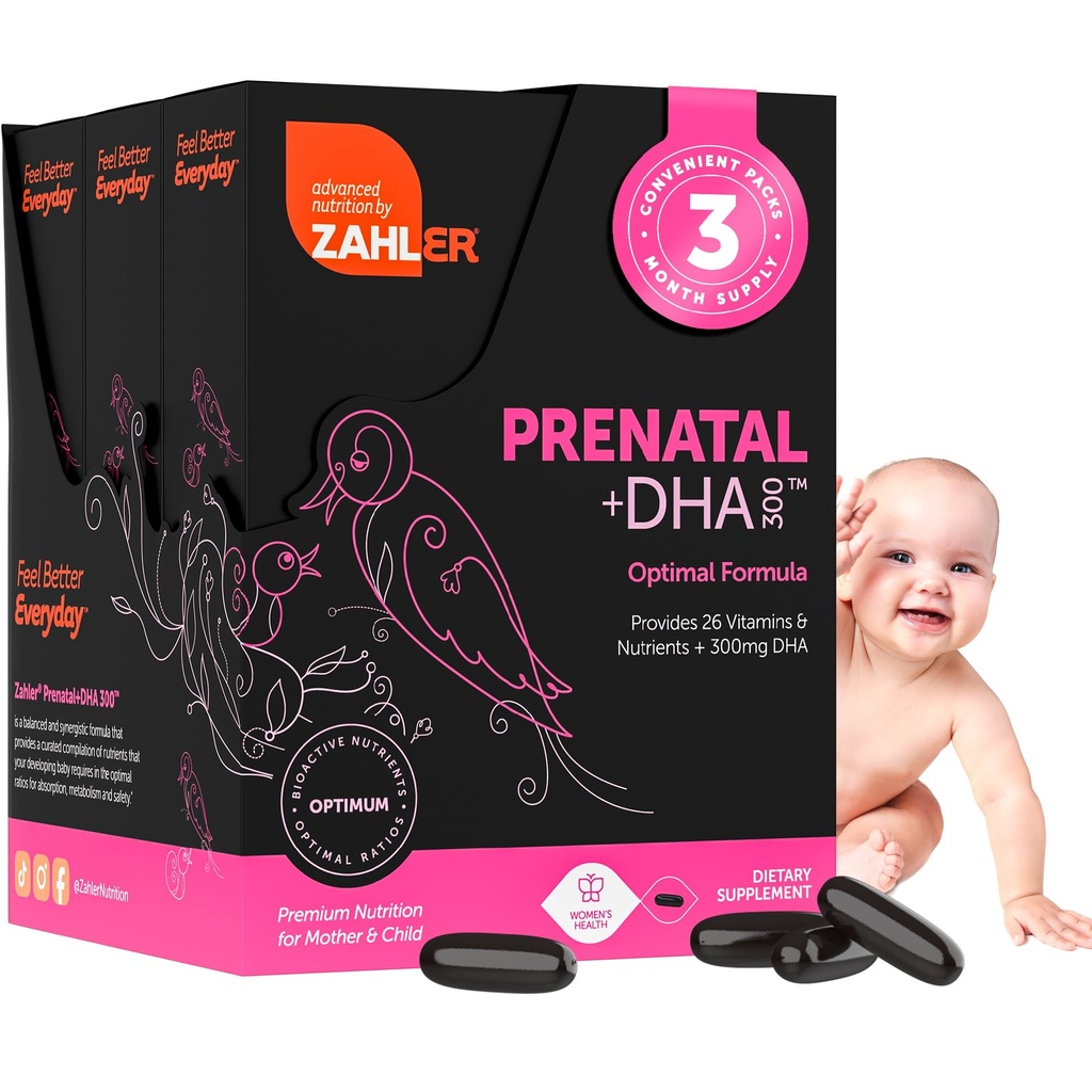 Zahler Προγεννητική Βιταμίνη με DHA & Folate - DHA Συμπληρώματα & Προγεννητική Πολυβιταμίνη για τη μητέρα και το παιδί - Kosher Προγεννητικές Βιταμίνες DHA με τον σίδηρο, Pre Natal Softgels (180 Count (Pack of 1))