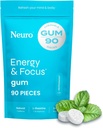NeuroGum Energy & Focus Gum (90 Count Bag, Peppermint) | 40mg Natural Caffeine + L-Theanine + Vitamin B12 & B6 + Xylitol | Sugar Free Nootropic Cognitive Brain Performance Supplement