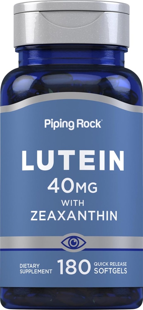 Piping Rock Lutein and Zeaxanthin Supplement | 40 mg | 180 Softgels | Eye Vitamins from Marigold Flower Extract | Non-GMO, Gluten Free