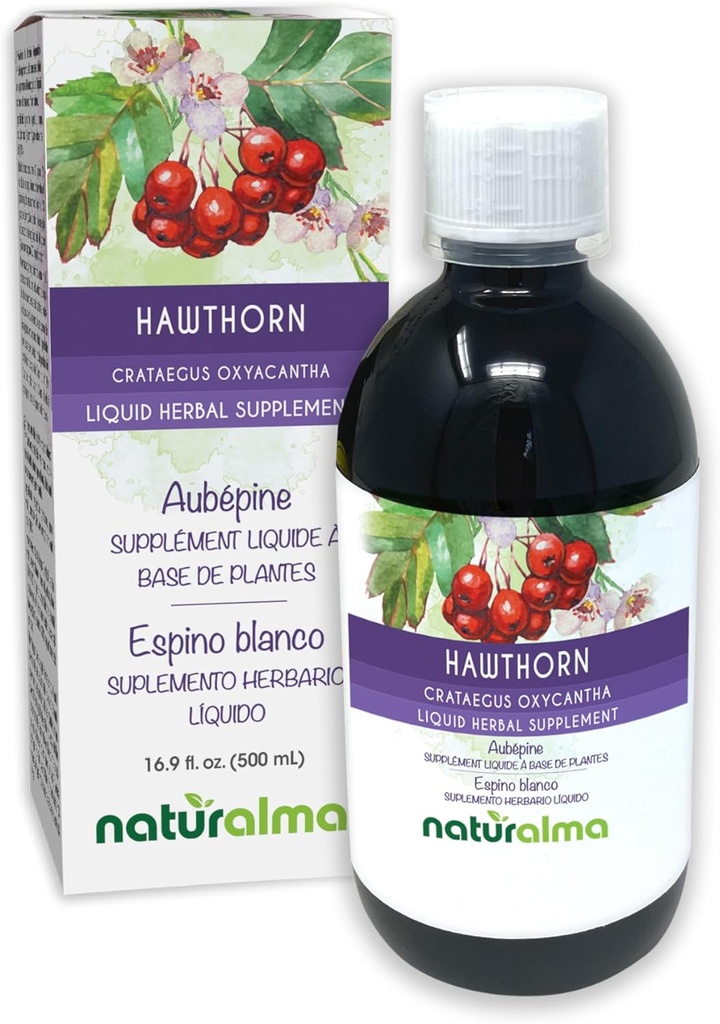 Naturalma Hawthorn (Crataegus oxyacantha) Φύλλο και λουλούδι Αλκοόλ-ελεύθερο Βάμμα - 16,9 fl oz Liquid Extract in Drops - φυτικό συμπλήρωμα - Vegan