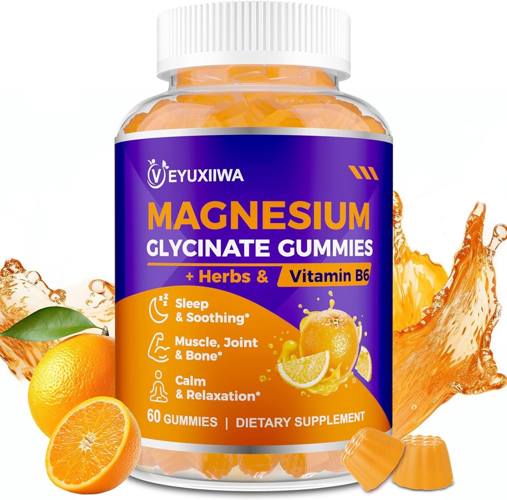 Μαγνήσιο Γλυκινικό Gummies 2000mg, Μαγνήσιο Gummies για ενήλικες με Μαγνήσιο L-Θρεονικό, Ashwagandha & B6 για τους μυς & τα οστά, Μαγνήσιο L-Θρεονικό Gummies για χαλάρωση & ενέργεια, Vegan - 60 Count