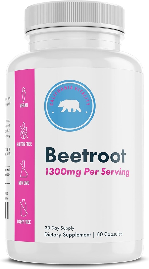 Κάψουλες Beetroot - 1300mg ανά Σερβίρισμα, 60 Κάψουλες, 30 Σερβιέτες - Vegan, Μη ΓΤΟ - Made in The USA - Premium Beetroot Supplement for Adults