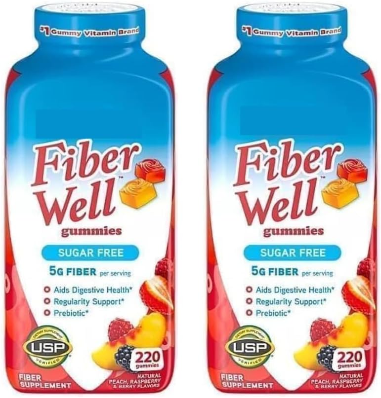 Vita Fiber Well Gummies, Χωρίς ζάχαρη, Ροδάκινο, Βατόμουρο & BlackBerry Flavors, 220 Count