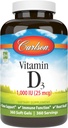Carlson - Βιταμίνη D3, 1000 IU (25 mcg), Υγεία των οστών, Μυική Υγεία, Χοληκαλσιφερόλη, συμπληρώματα βιταμίνης D, Βιταμίνη D3 Μαλακά Gels, 360 Softgels