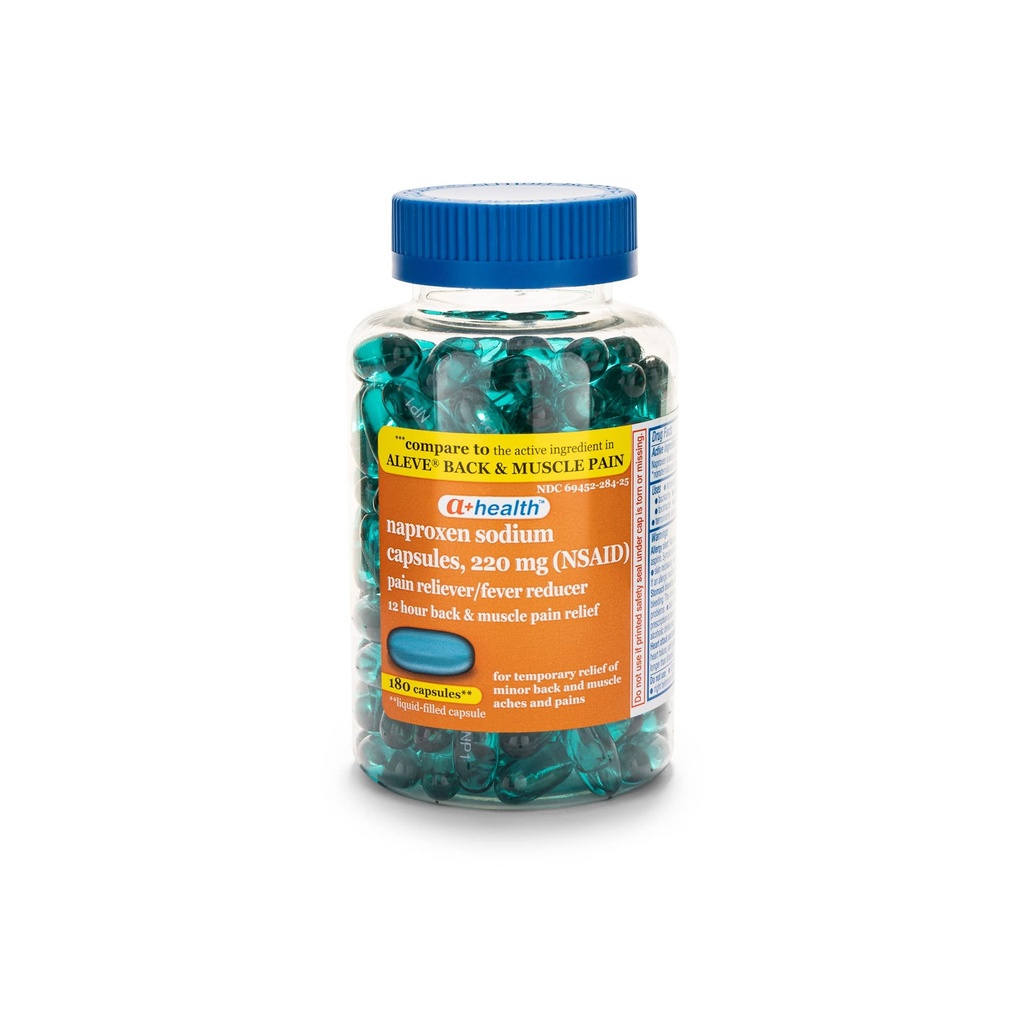 A+Health Naproxen Sodium Back and Muscle Pain Liquid Gels 220 Mg, Pain Reliever/Fever Reducer (NSAID), 180 Count