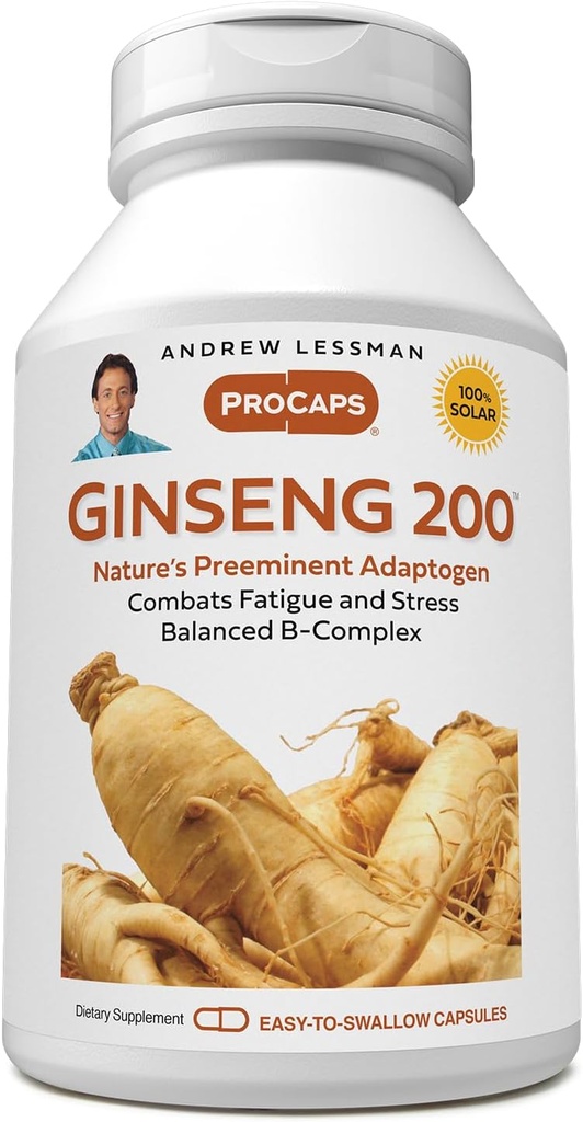 ANDREW LESSMAN Ginseng 200mg - 180 κάψουλες - Τυποποιημένο εκχύλισμα για την υποστήριξη της ευεξίας. Adaptogen, καταπολεμά την κόπωση και το άγχος. Απαλές, μικρές, εύκολες κάψουλες. Χωρίς πρόσθετα