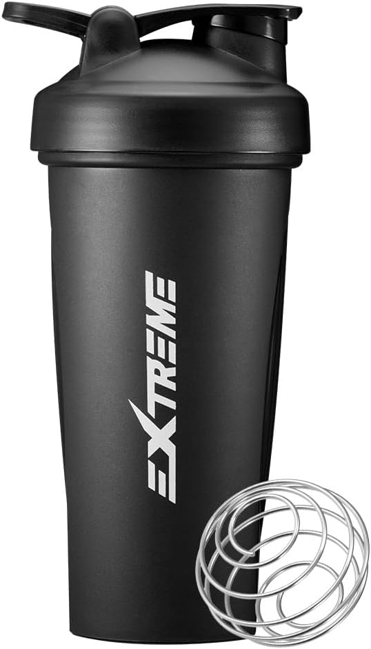 EXTREME Classic Shakeer Μπουκάλι με σύρμα Whisk, Ιδανικό για τις πρωτεΐνες Shakes και προ προπόνηση, Leak Proof Shaker Cups, BPA Δωρεάν, Πλυντήριο πιάτων SAFE, 24 ουγγιά, μαύρο