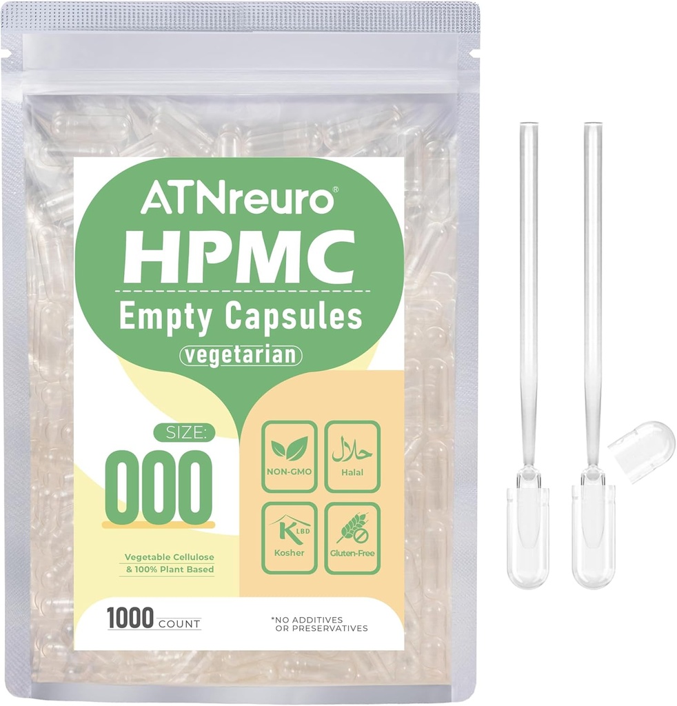 000 Κενές κάψουλες Vegan με 2 μικροκουτάλια - 1000 Count Empty Vegetarian Capses - Empty Pill Caps for Powders Συμπληρώματα
