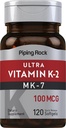 Piping Rock Vitamin K2 MK7 | 100 mcg | 120 Softgels | Non-GMO, Gluten Free Supplement