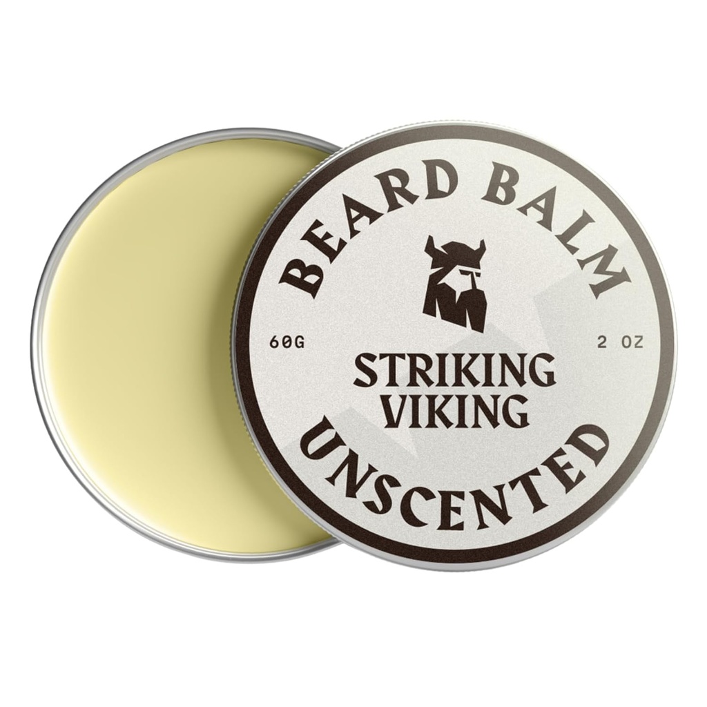 Striking Viking Beard Balm for Men - Leave in Beard Conditioner - Styling Balm Made with Naturally Derived Beard Butter, Argan & Jojoba Oils (2 Ounce (Pack of 1), Unscented)