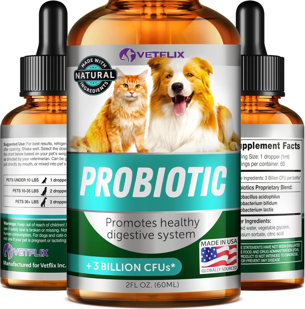 Premium Probiotics για σκύλους, γάτες - Digestive Ένζυμα & Συμπληρώματα Πρεβιοτικών - Βοηθά στην ανακούφιση της διάρροιας, του εμετού, αναστατωμένο στομάχι, αέριο, δυσκοιλιότητα & κακή αναπνοή - Υποστηρίζει Digestive System - 2 Fl Oz