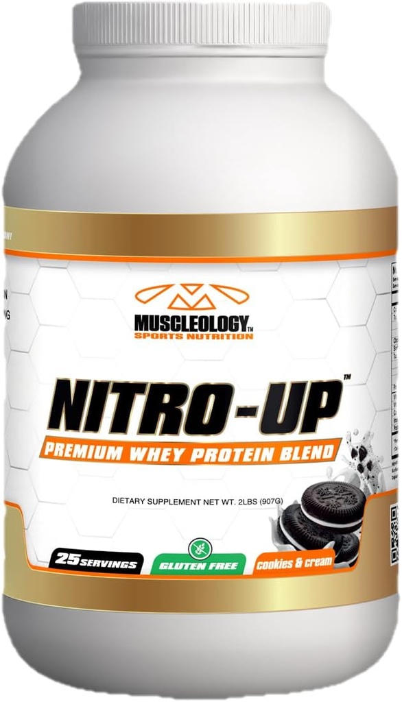 MUSCLEOLOGY Nitro-Up υδρολυμένη πρωτεΐνη, μπισκότα & κρέμα γάλακτος, 2 Λίρες