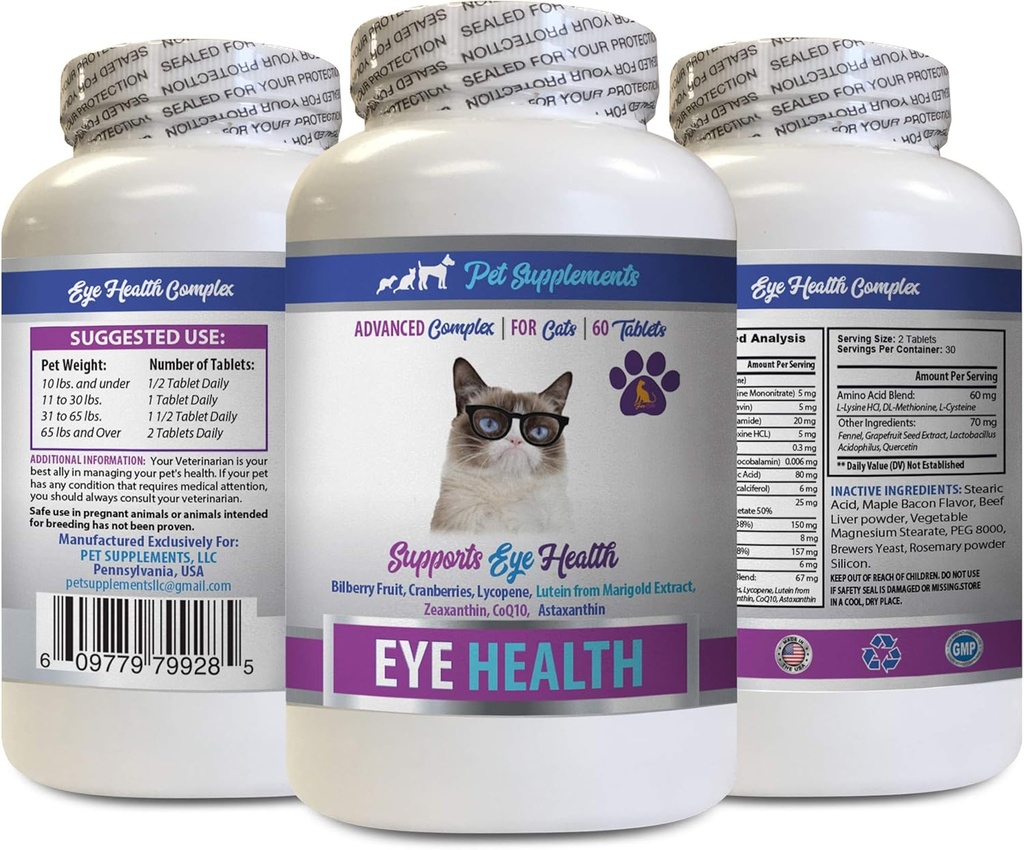 Cat Eye Vitamins - Cats Eye Health Complex - Advanced Formula for Eye Sight - Immune Boost - γάτα ασταξανθίνη - 1 φιάλη (60 δισκία)