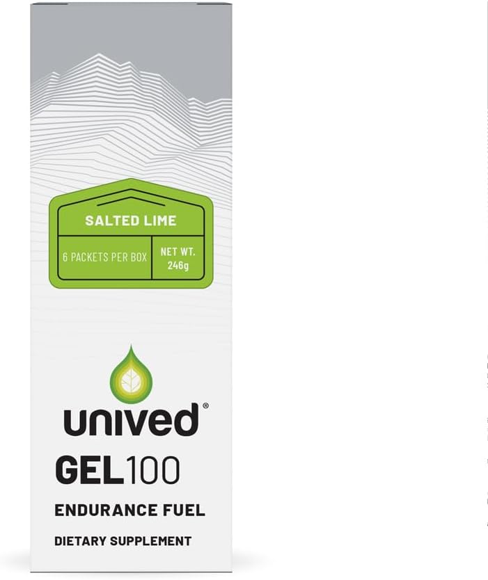 Unived Gel 100 - Vegan Energy Gel for Endurance Athletes Runners & Cyclists - 100kcal - Αλατισμένο Ασβέστη - Συσκευασία των 6