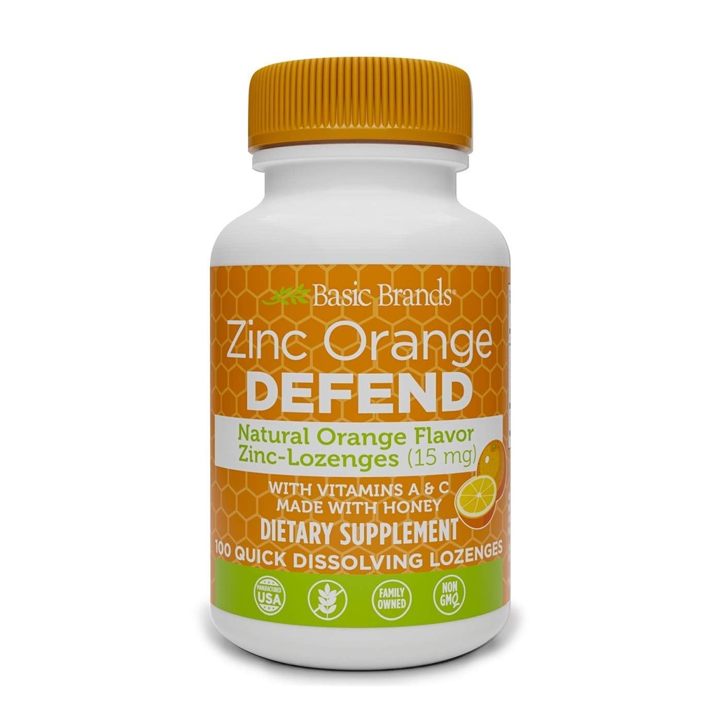 Βασικές μάρκες Zinc Lozenges, 100 κόμης, πορτοκαλί