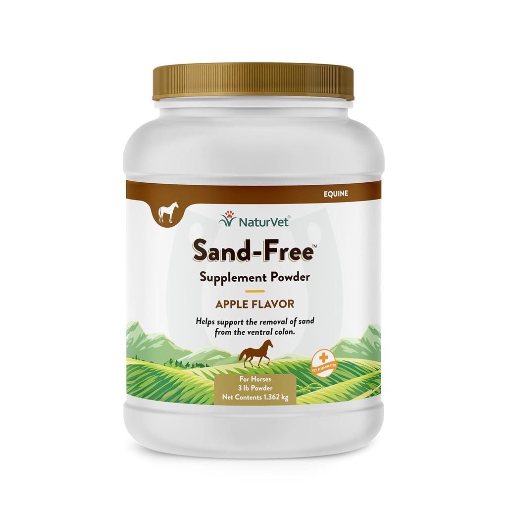NaturVet – Sand Free Horse Powder – 3 lbs – Διατηρεί υγιή εντερική λειτουργία – Υποστηρίζει την απομάκρυνση της άμμου από Ventral Colon – Ενισχυμένη με Νόστιμο Apple Flavor