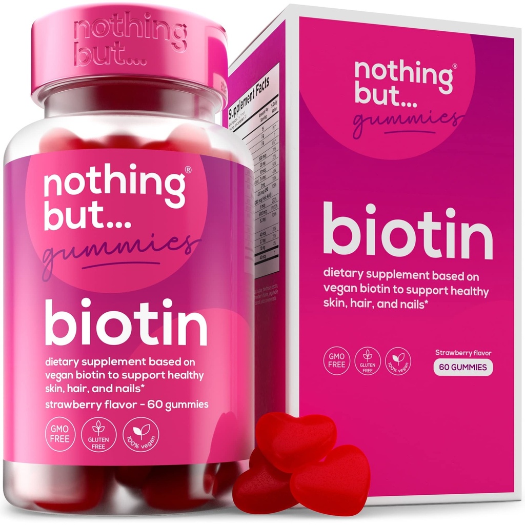 Biotin Gummies for Hair Growth 5100 mcg - Μαλλιά, δέρμα και νύχια Βιταμίνες για άνδρες και γυναίκες - με φολικό οξύ, βιταμίνες Α, C, E & D και επιπλέον δύναμη για ταχύτερη ανάπτυξη μαλλιών και νυχιών, 60 Gummies