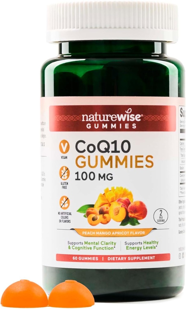 NatureWise CoQ10 Gummies 100mg - Ροδάκινο Mango Γεύση - συμπλήρωμα για την υγεία της καρδιάς & αντιοξειδωτική δραστηριότητα - Pectin-based, Vegan, σόγια και χωρίς γλουτένη, μη GMO - 60 Count[1-Month Supply]