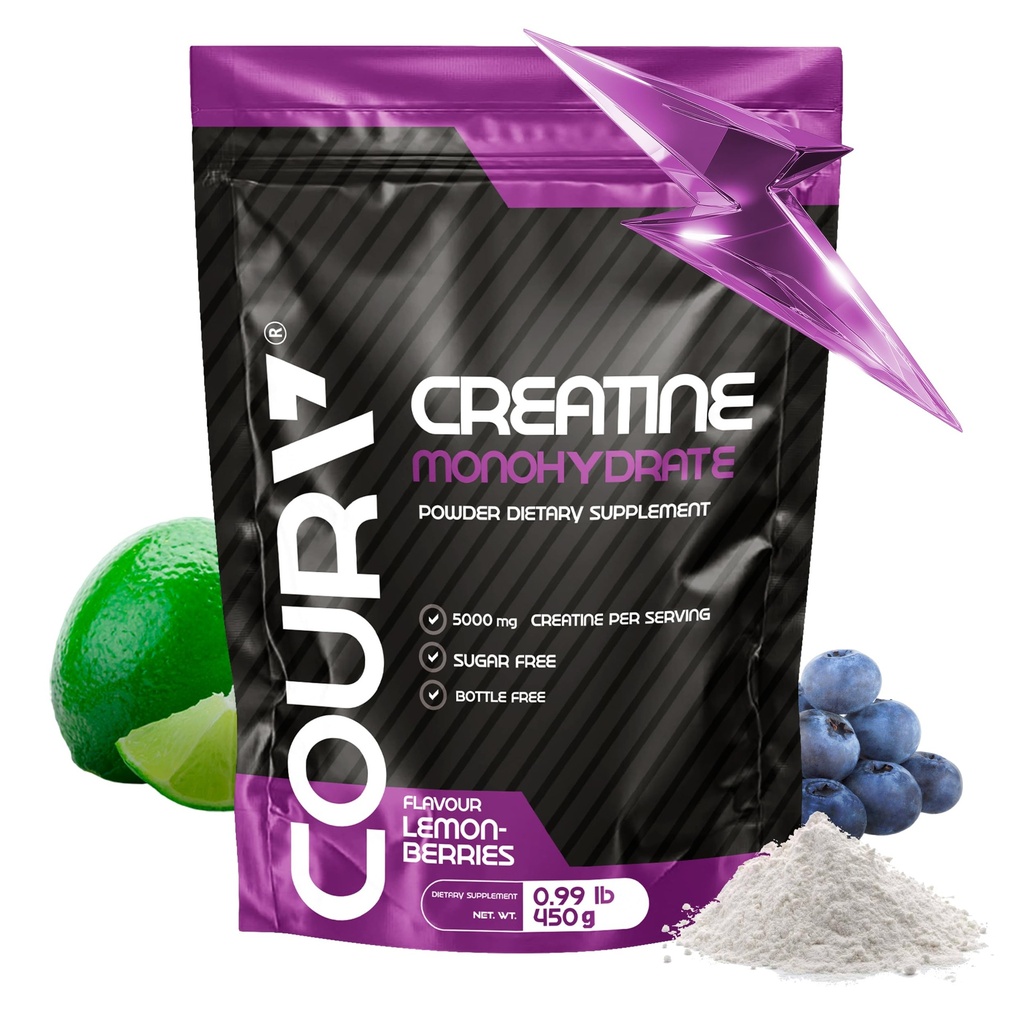 COURA Creatine Monohydrate Lemon-Berries Flavor - Sports Supplement - Strength and Endurance - Ideal for Intense Workouts - Gluten Free - Bottle Free - 450g