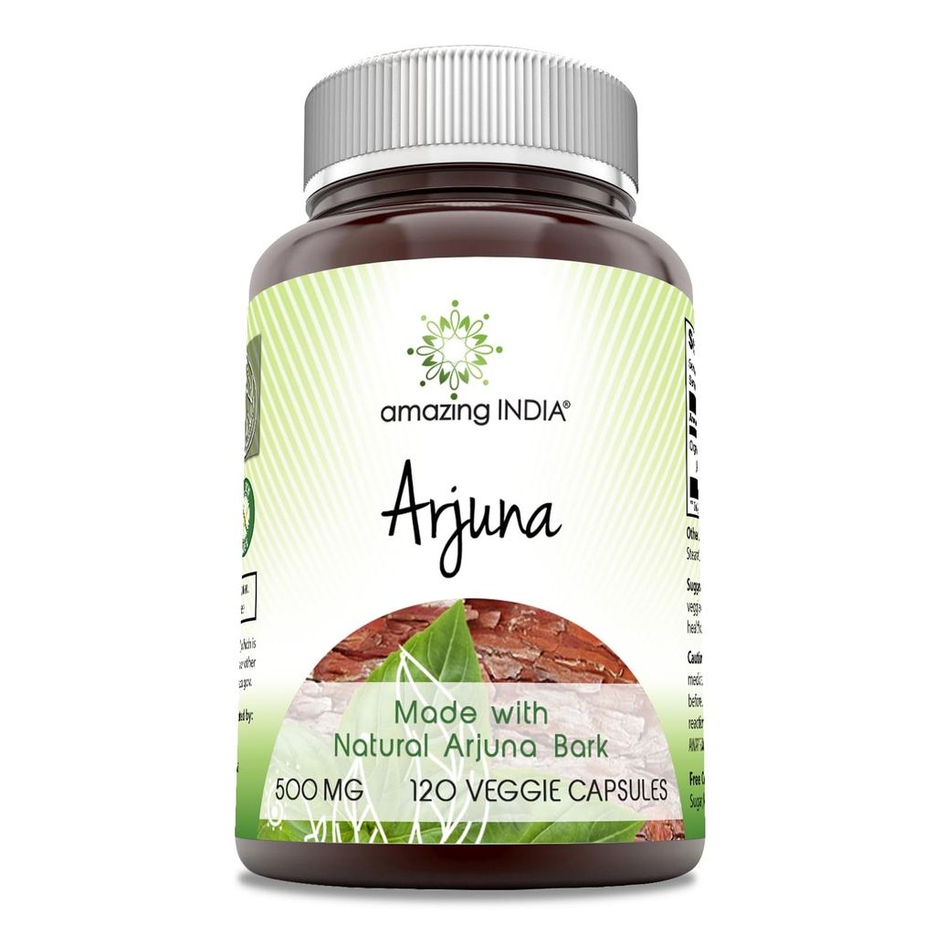 Amazing India Arjuna (Made with Natural Arjuna) 500 Mg Supplement | Vegetarian Capsules | Non-GMO | Gluten-Free | Made in USA (1 Pack | 120 Count)