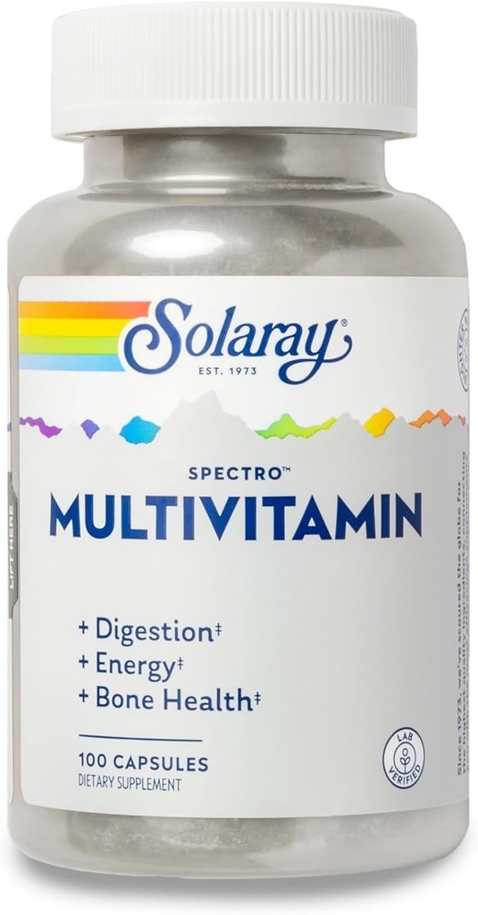 SOLARAY Spectro Πολυβιταμίνη με Σιδήρο - Multi Vitamin με Ασβέστιο, Μαγνήσιο, Ενεργοποιώντας Πράσινα, Βότανα & Digestive Enzymes - Digetion, Energy, and Bone Health Support - 16 Μερίδες, 100 Κάψουλες