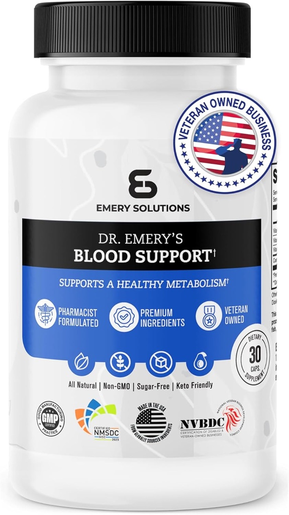 Υποστήριξη αίματος Dr. Emery - Replenishes Vital Nutrients, CoQ10, B6, B9, B12 Βιταμίνες, Μη ΓΤΟ, Όλα φυσικά, Κετοφιλικά - 30 κάψουλες