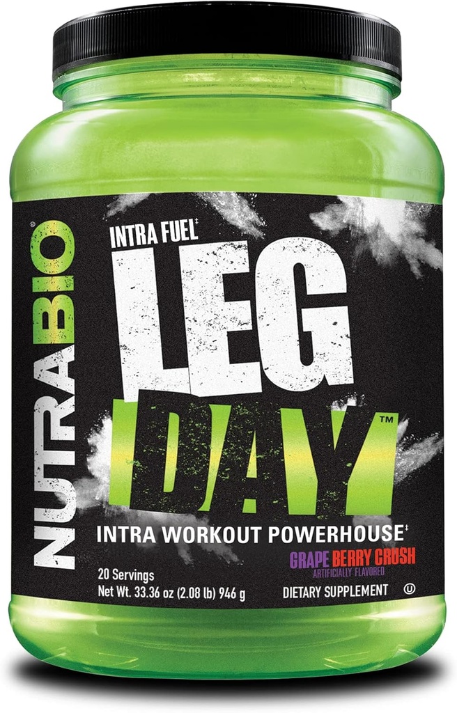 NutraBio Leg Day Intra Processing Powder – Σύνθετη Carb Supplement with Cluster Dextrin & Electrolytes – Σκόνη Καρβών με EAAs/BCAAs – Κυκλική Δεξτρίνη για Απόδοση – Grape Berry, 20 Σερβιέτες