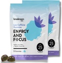 Breakroom Labs Energy and Focus Gummies – Χαμηλή καφεΐνη 25mg w/L-Theanine, Lions Mane, Βιταμίνη B12 – Nootropic Brain Supplement for Adults, Kids - Vegan, Low Sugar, Blue Raspberry Flavor, 30 Servings